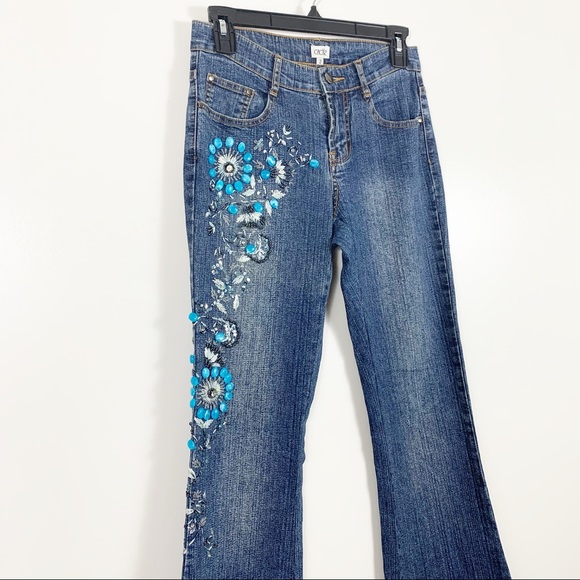Cache Embellished Bootcut Jeans Blue Beads Sequins - Picture 3 of 8